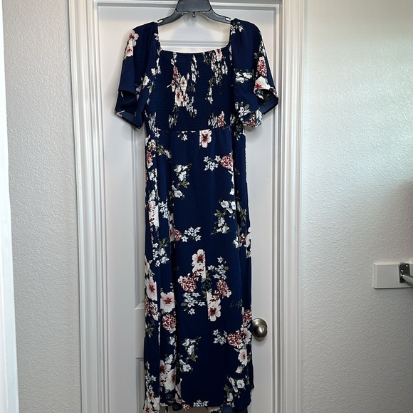 NEW Floral Square Neck Ruffles Pocket Shirred Split Dress Sz 12 - Picture 5 of 10